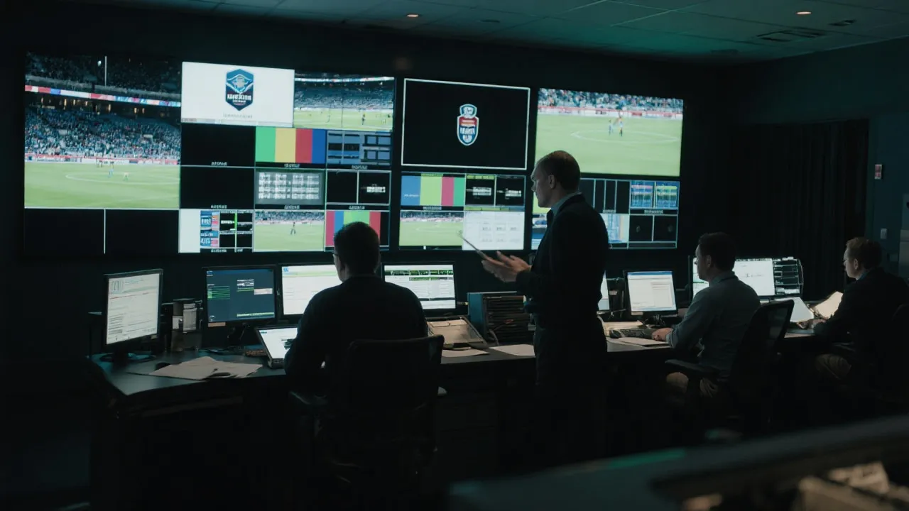 指挥中心大屏幕与工作人员协作，城市赛事运营演练氛围